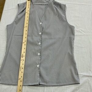 Striped Print Button Front Sleeveless Blouse by Shein